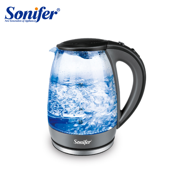 Sonifer SF-2064 Cordless 1.7L Electric Glass Tea Kettle Small Kitchen Appliance with Filter Automatic Shut-Off Clear Colored