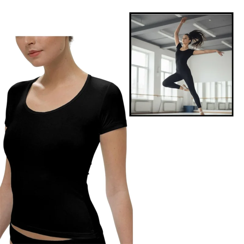 Rhythmic gymnastics T-shirt WS2134, black, cotton, size XXL