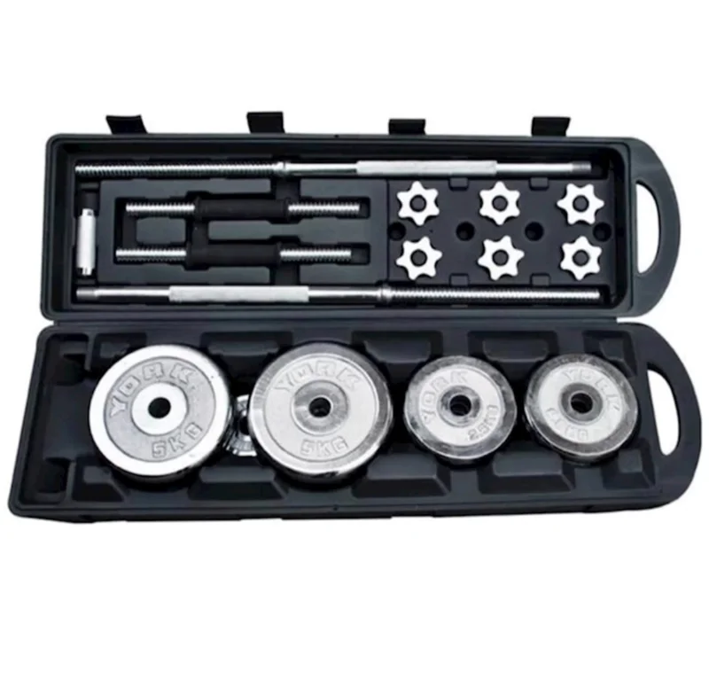 Dumbbell, barbell and weight stone set WS0887, 50 kg, chrome, in a suitcase