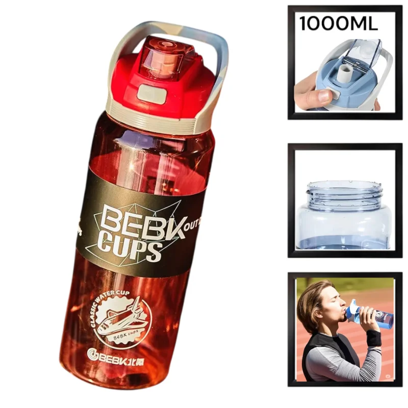 İdman su qabı Bebk Cups WS1304, qırmızı, 1000 ml
