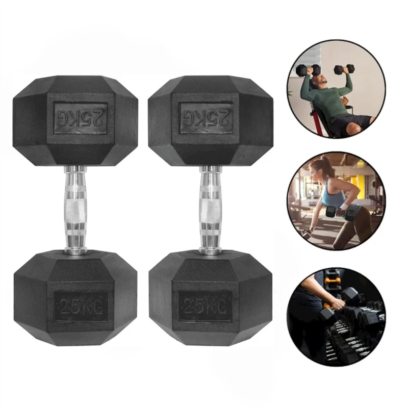 Dumbbells WS0058, 25 kg x 2 pcs, rubber coating