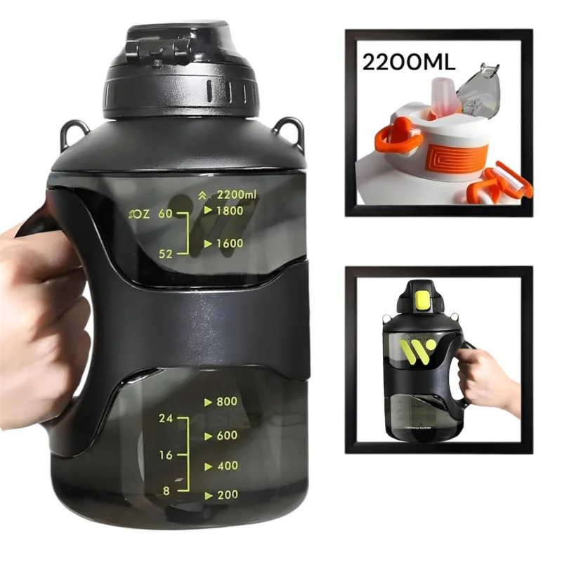 İdman su qabı WS1283, qara/şəffaf, 2200 ml