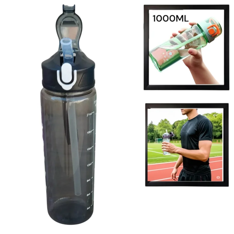 Sports water bottle WS1276, transparent/black, 1000 ml