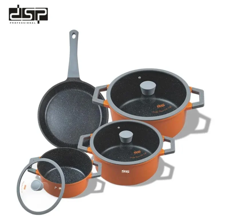 Qazan və tava dəsti DSP FRD1111, narıncı, 7 parça