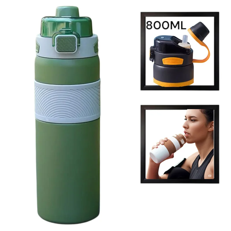 İdman su qabı WS1329, paslanmaz polad, yaşıl, 800 ml
