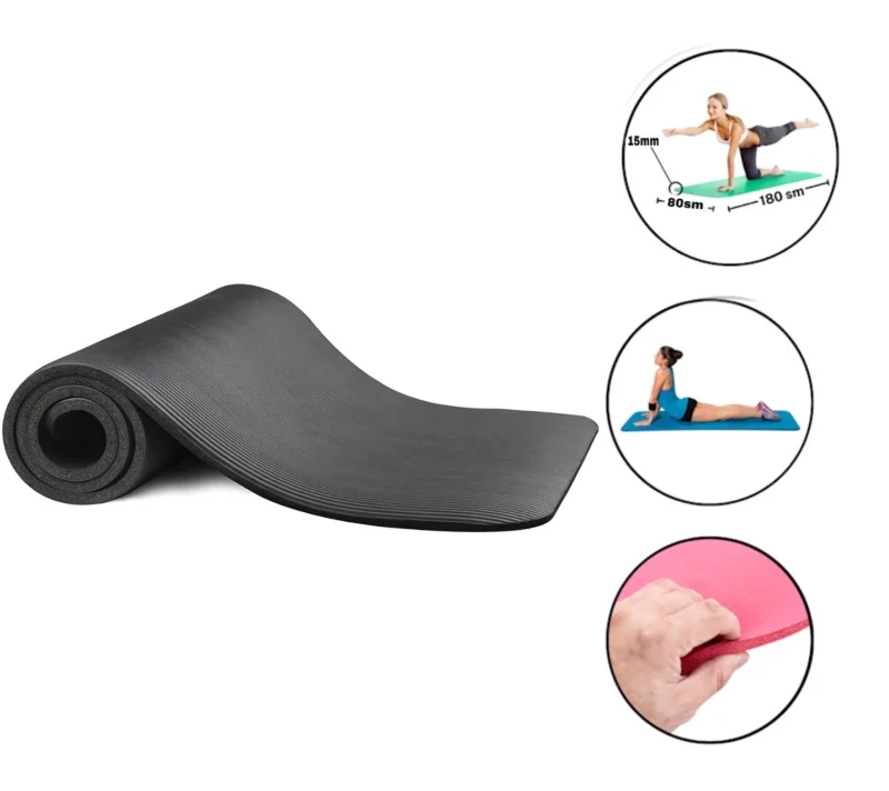 Yoga mat WS0686, black, 180x80x1.5 cm
