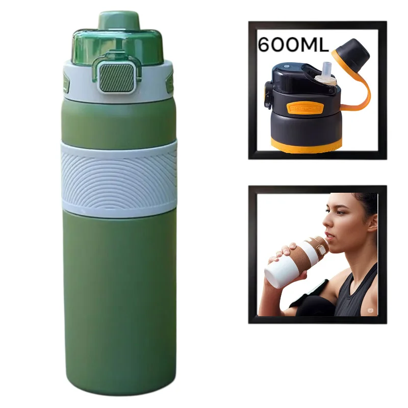 İdman su qabı WS1332, paslanmaz polad, yaşıl, 600 ml