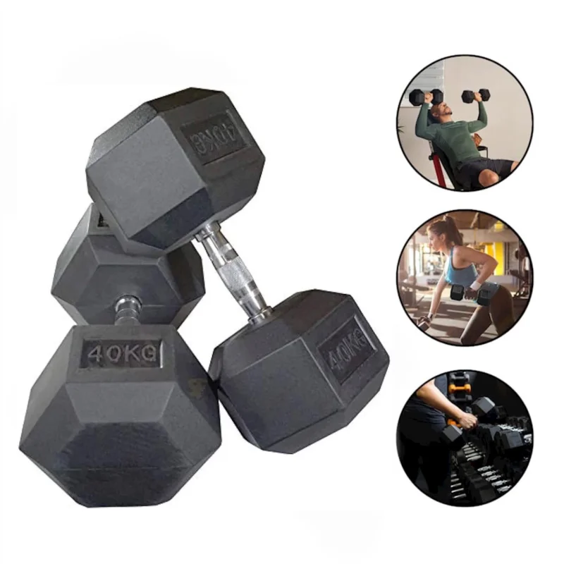 Dumbbells WS0064, 40 kg x 2 pcs, rubber coating