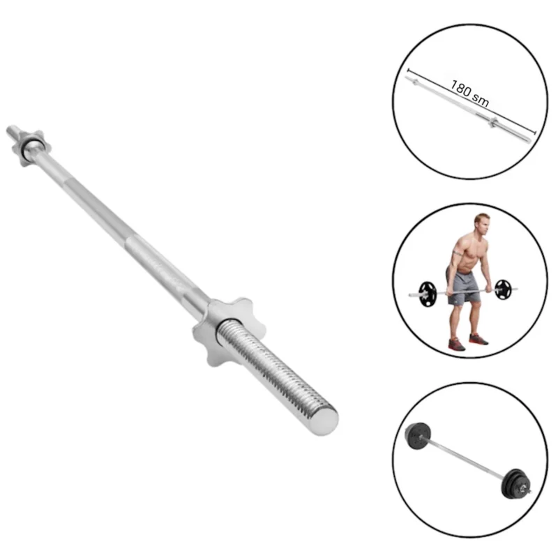 Barbell bar WS0077 F30 flat, 180 cm, silver