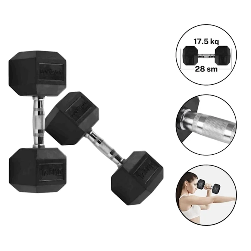 Dumbbells WS0055, 17.5 kg x 2 pcs, rubber coating
