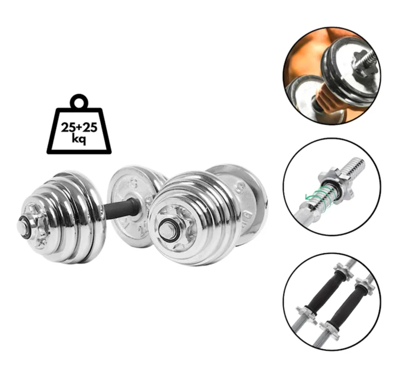 Nickel dumbbell set KIS, 2 x 25 kg, stainless, rubber handle