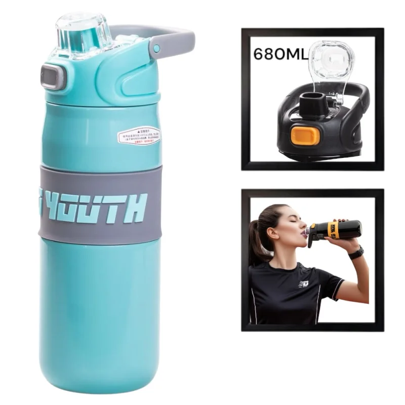 İdman su qabı dəmir, mavi, 680 ml - WS1336
