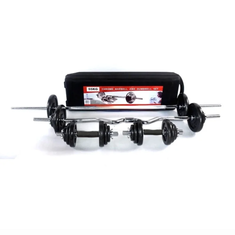 Dumbbell, barbell and weight stone set WS0890, 55 kg, with suitcase, black