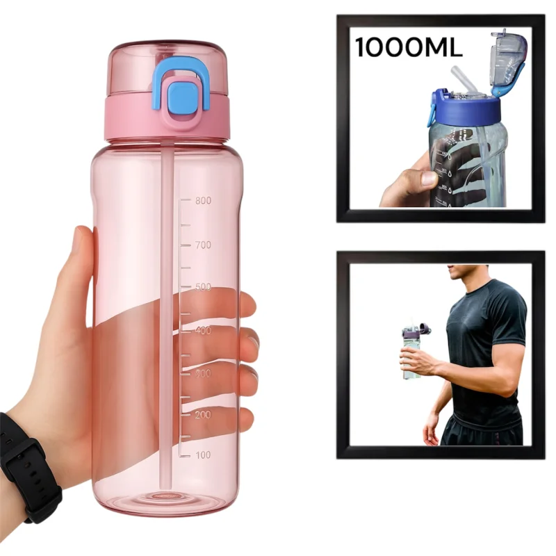 Спортивная бутылка для воды WS1265, розово-прозрачная, 1000 мл