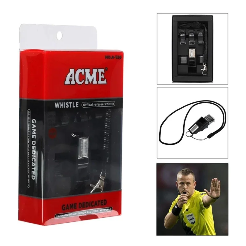 Referee whistle Acme A-526, ABS plastic, black, 6×2×2.6 cm, suspension length 85 cm, strong sound transmission - WS1523