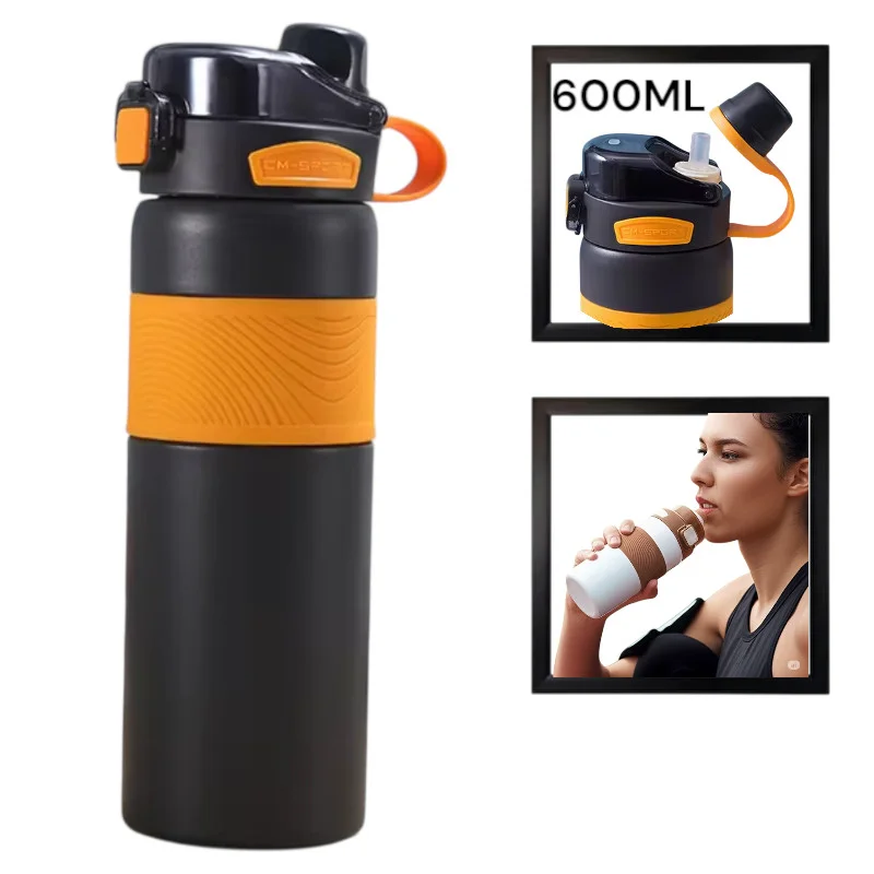 İdman su qabı Termos WS1334, paslanmaz polad, qara, 600 ml