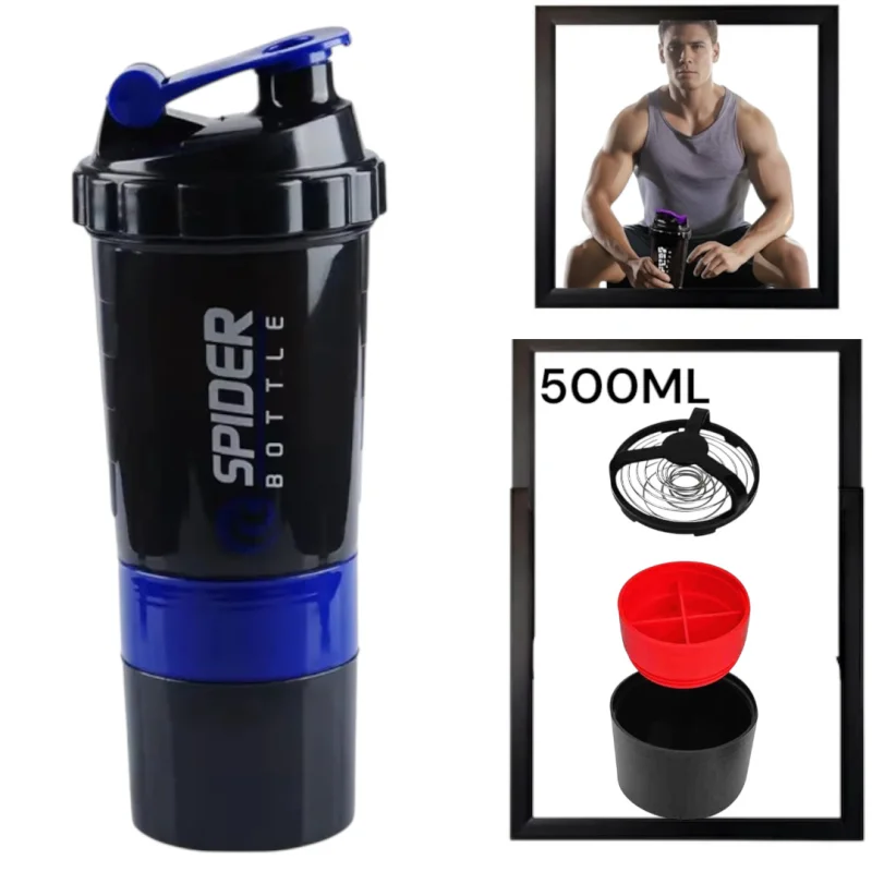 Shaker Spider, plastic, black/blue, 3-piece, 500 ml