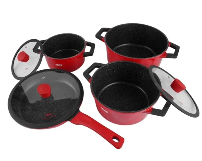 Qazan və tava dəsti DSP FRDs01, qırmızı, 7 parça