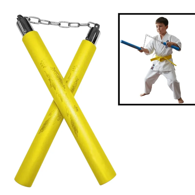 Martial arts accessories for kids nunchaku, yellow, rubber handle combined with iron chain - WS2552