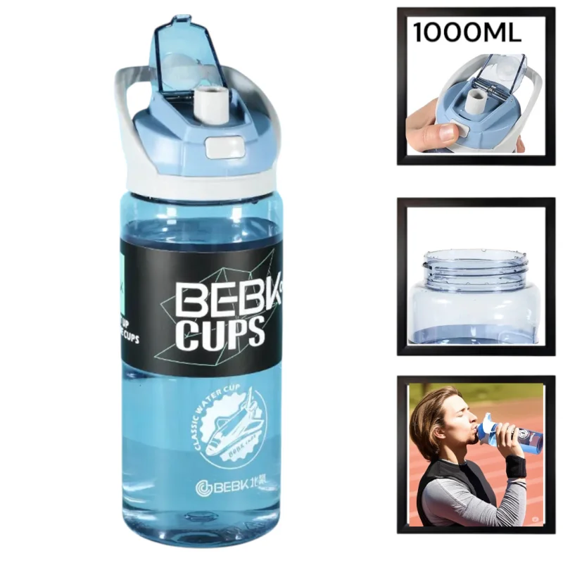İdman su qabı Bebk Cups WS1303, mavi, 1000 ml