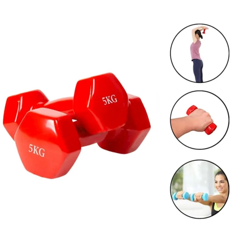 Dumbbell set WS0028, 2 pcs x 5 kg, red