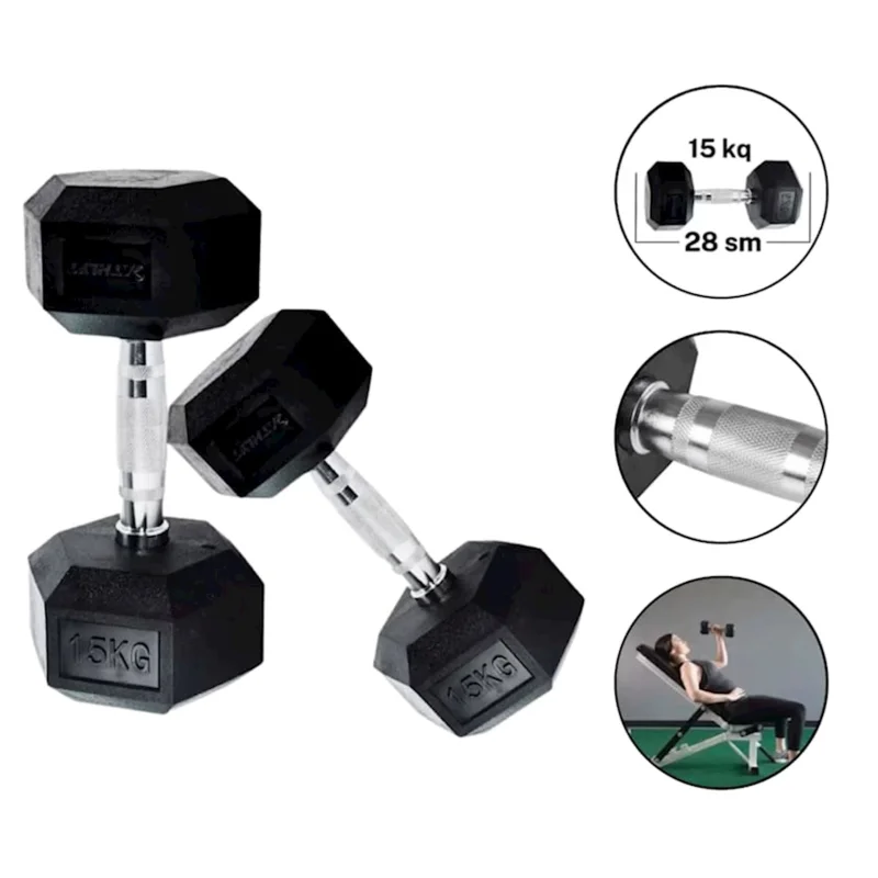 Dumbbells WS0054, 15 kg x 2 pcs, rubber coating