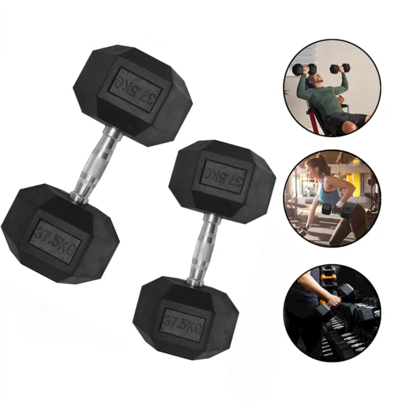 Dumbbells WS0063, 37.5 kg x 2 pcs, rubber coating