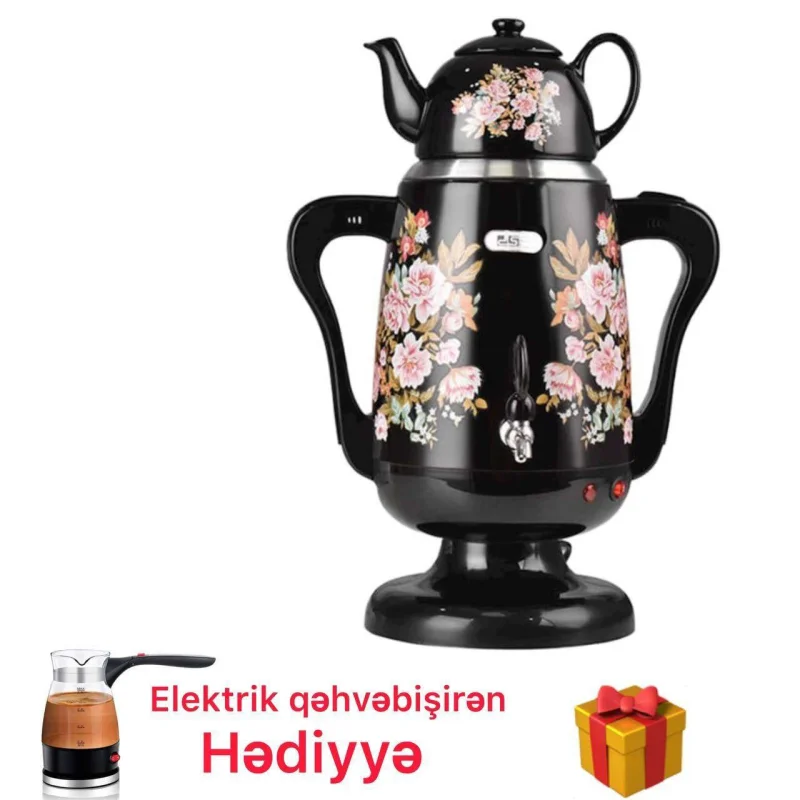 Elektrik samovar DSP BB-001793 çay dəmləyici ilə (3.5+0.8 l, 1800 Vt) - BB-001793