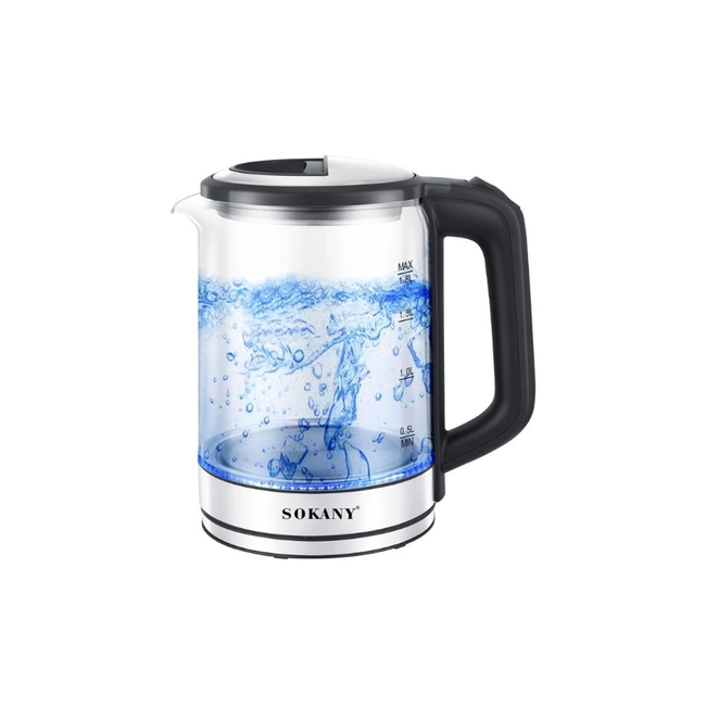 Sokany SK‑09012 Elektrik Çaydan – 1.8 L, Şık Black/Silver Dizayn